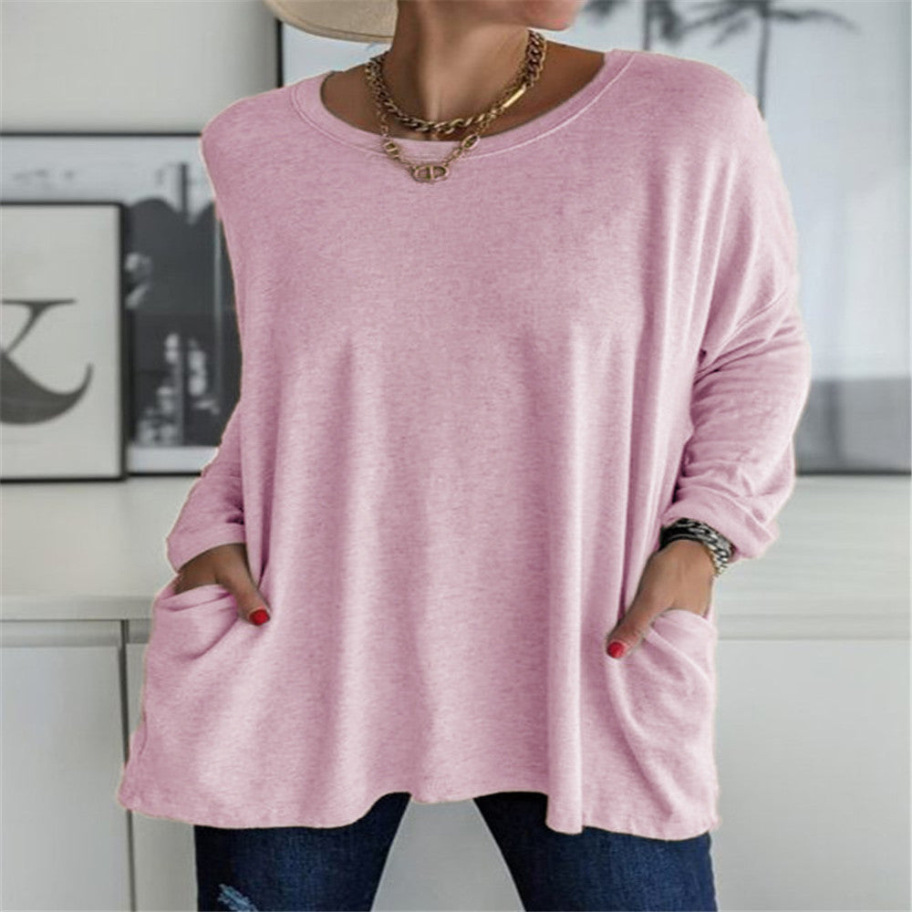 Damen nan oversized Longsleeve-Tunika mit Rundhalsausschnitt, überschnittener Schulter und aufgesetzten Taschen Drune