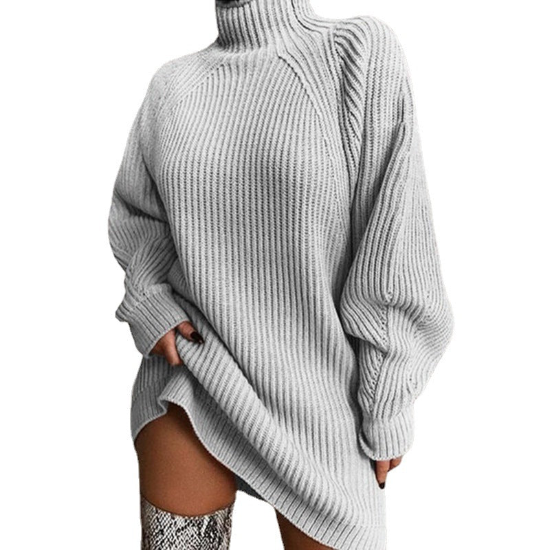 Damen Strickpullover mit hohem Kragen und asymmetrischem Saum Drune