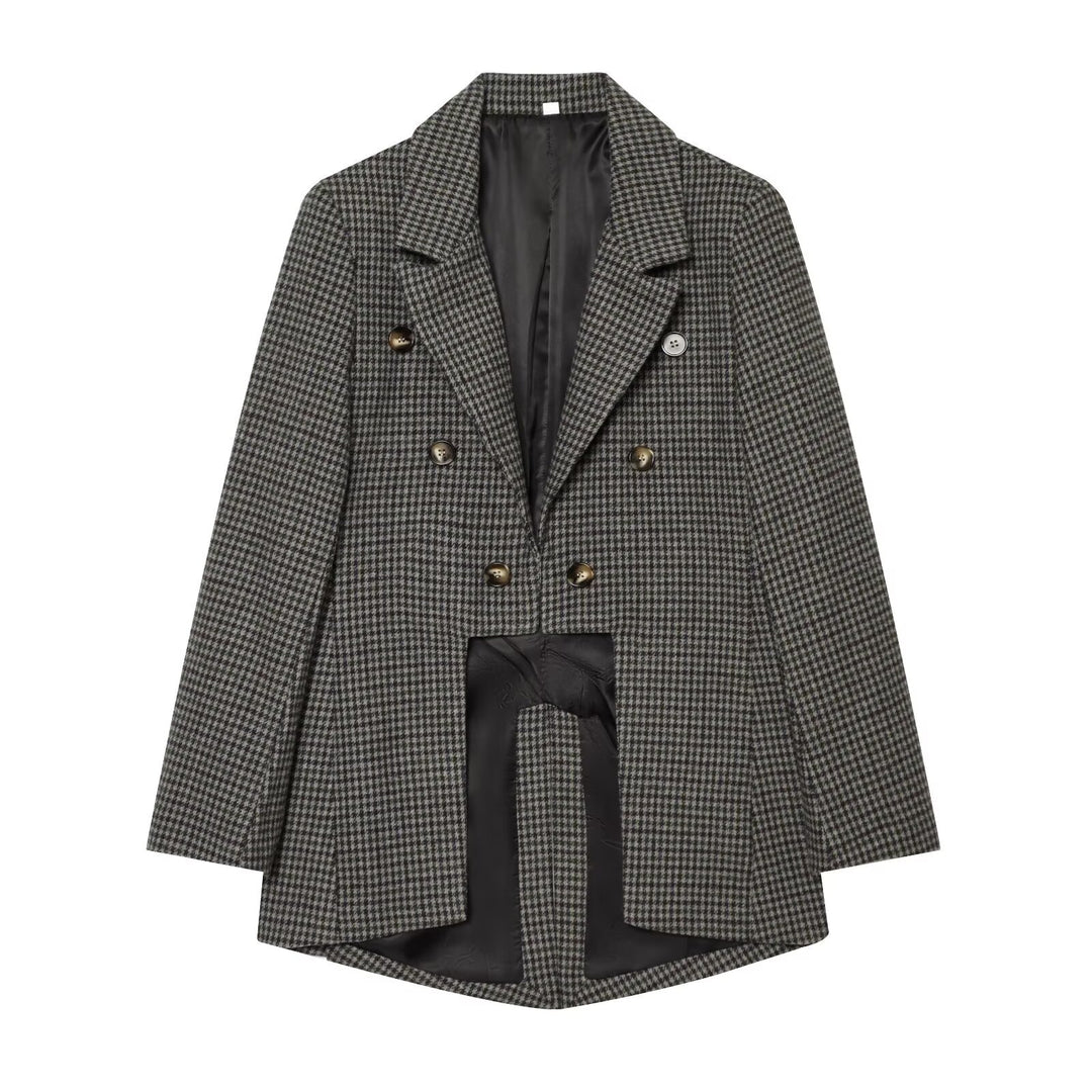 Damen Doppelreihiger Oversize-Blazer mit Satinfutter und verlängertem Saum Drune
