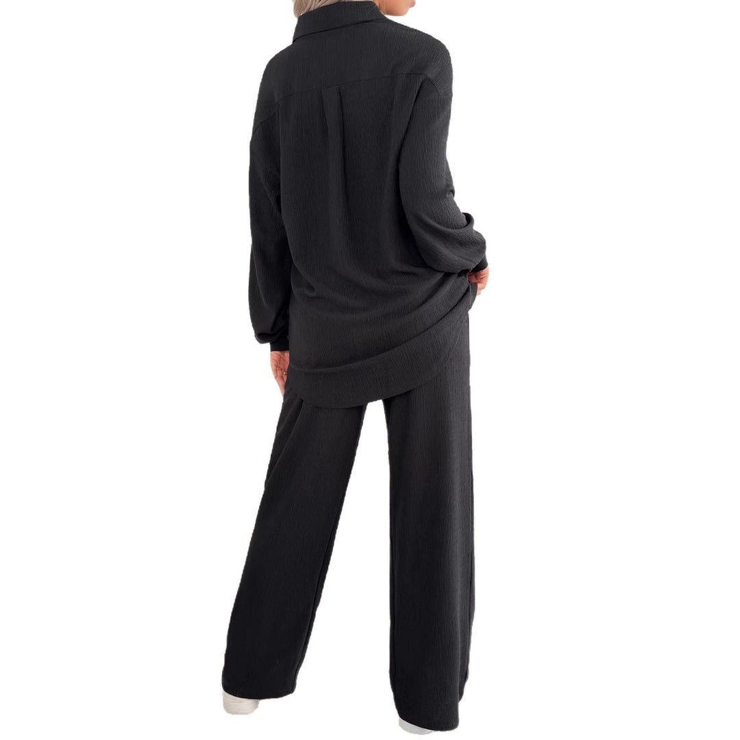 Damen Geripptes Oversize-Hemd mit Hemdkragen und Ballonärmeln Drune