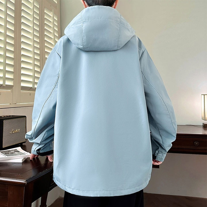 Herren Boxy-Kapuzen-Softshelljacke mit verdecktem Reißverschluss, Multifunktionalen Zipper-Taschen & Oversize-Schnitt Drune