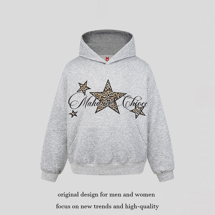 Damen Oversize Kapuzenpullover mit Kängurutasche und Leo‑Stern‑Print Drune
