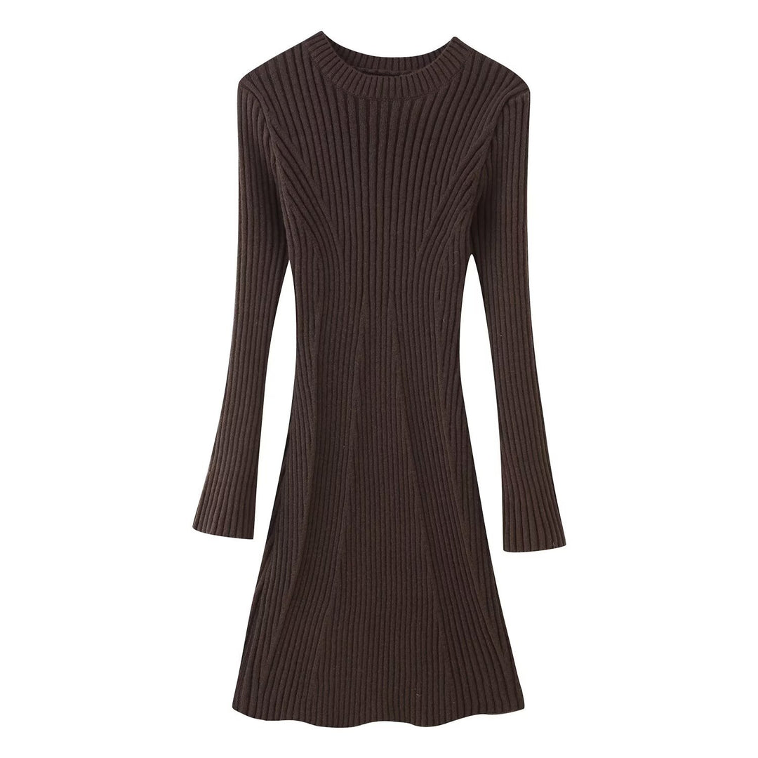 Damen Geripptes Strickkleid mit ausgestellter A‑Linie und weiten Manschetten Drune