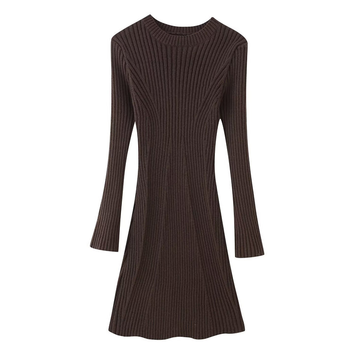 Damen Geripptes Strickkleid mit ausgestellter A‑Linie und weiten Manschetten Drune