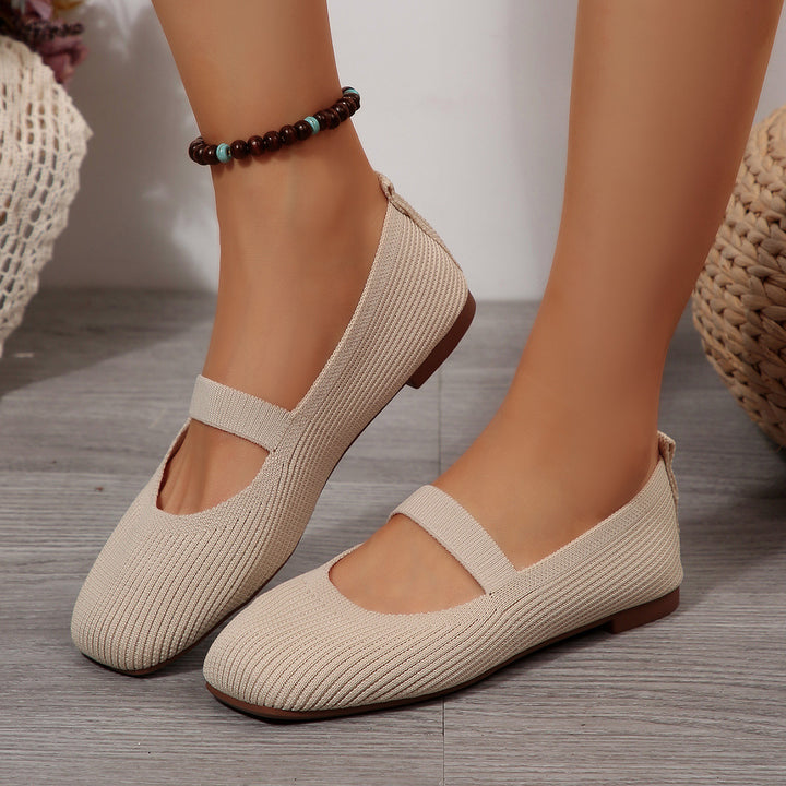 Damen  leichte Strick-Mary-Jane-Ballerina mit elastischem Riemen und flexibler Gummilaufsohle Drune