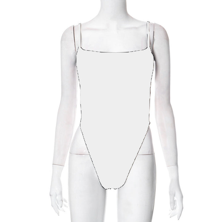 Damen hochgeschnittener Badeanzug mit verstellbaren Spaghettiträgern und minimalistischer Silhouette Drune