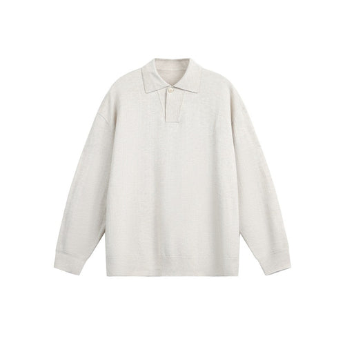 Herren Lockerer Strick-Polo-Pullover mit Knopfblende und Oversize-Schnitt Drune