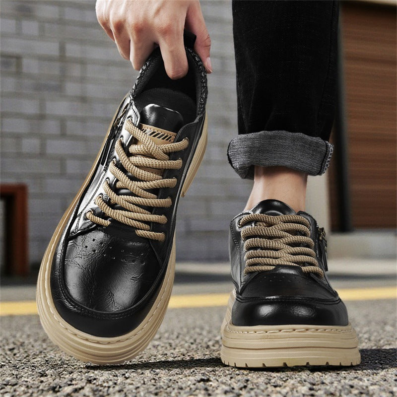 Herren robuste Lederoptik Plateau-Sneaker mit seitlichem Reißverschluss, gepolstertem Knöchelkragen und griffiger Wellenlaufsohle Drune