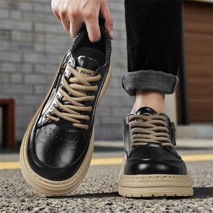 Herren robuste Lederoptik Plateau-Sneaker mit seitlichem Reißverschluss, gepolstertem Knöchelkragen und griffiger Wellenlaufsohle Drune