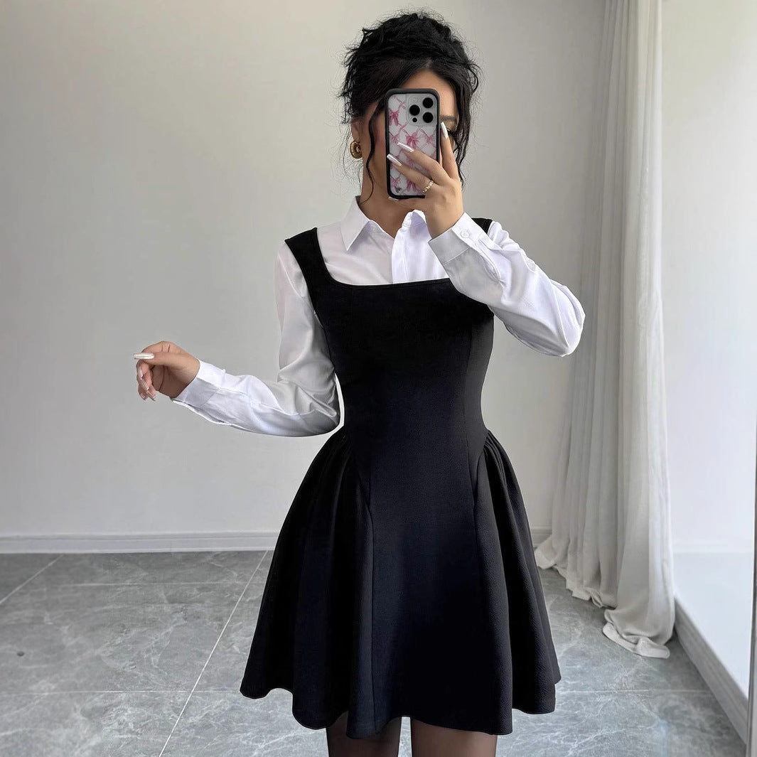Damen A-Linien Kleid mit Quadrat-Ausschnitt und fließendem Rock Drune
