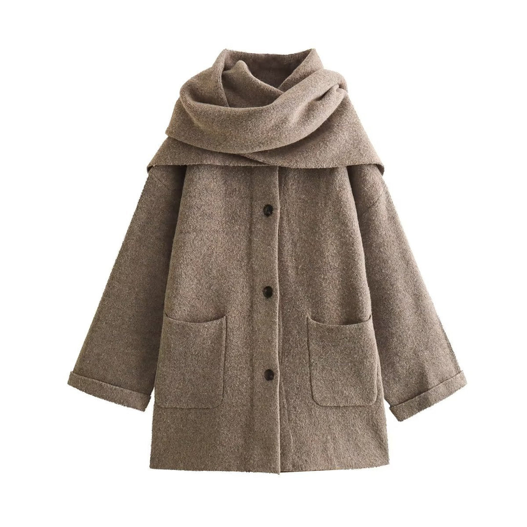 Damen elegante Oversize-Jacke aus warmer Wolle mit Taschen Drune