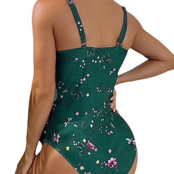 Damen Einteiler Badeanzug mit floralen Rüschendetails und elastischem Design Drune