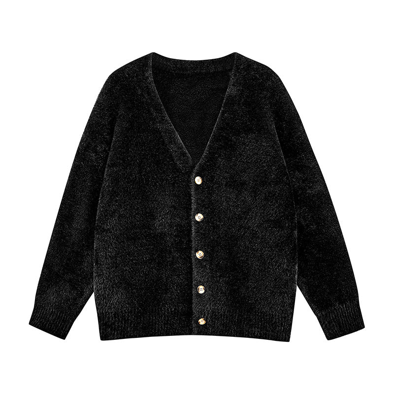 Damen Oversize Teddy-Strickcardigan mit V‑Ausschnitt und Holzknöpfen Drune