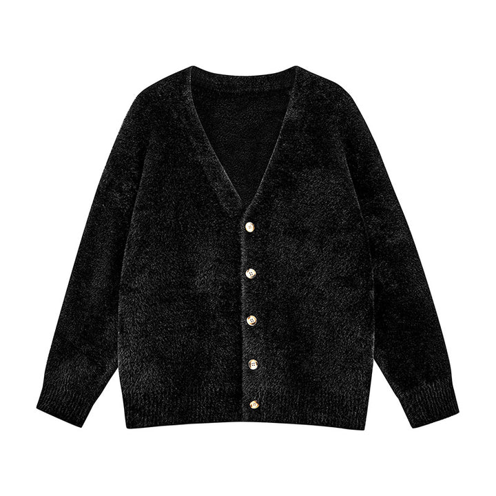 Damen Oversize Teddy-Strickcardigan mit V‑Ausschnitt und Holzknöpfen Drune