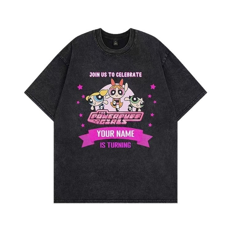 Damen T-Shirt mit angepasstem Powerpuff Girls Grafikdruck Drune