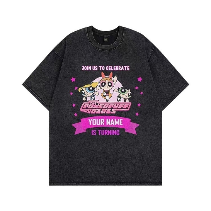 Damen T-Shirt mit angepasstem Powerpuff Girls Grafikdruck Drune