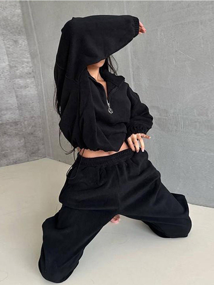 Damen Fleece Trainingsanzug mit hohem Kragen und praktischen Taschen Drune