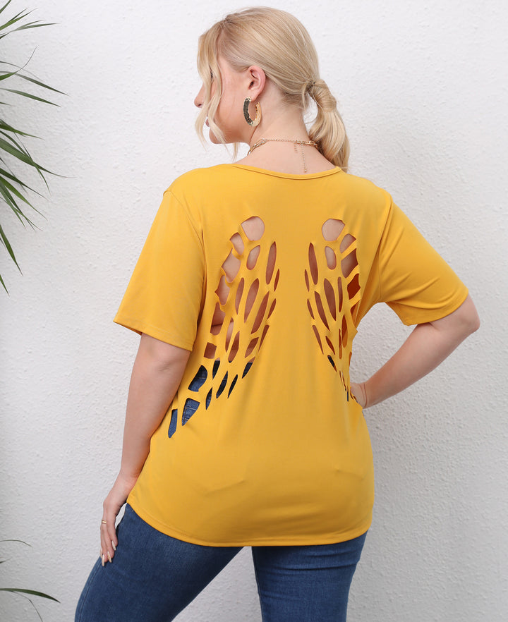 Damen angesagtes T-Shirt mit kreativen Ausschnitten Drune