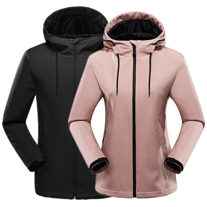 Damen Taillierte Softshell-Jacke mit Kapuze, winddichter Membran und verdeckten Reißverschlüssen Drune