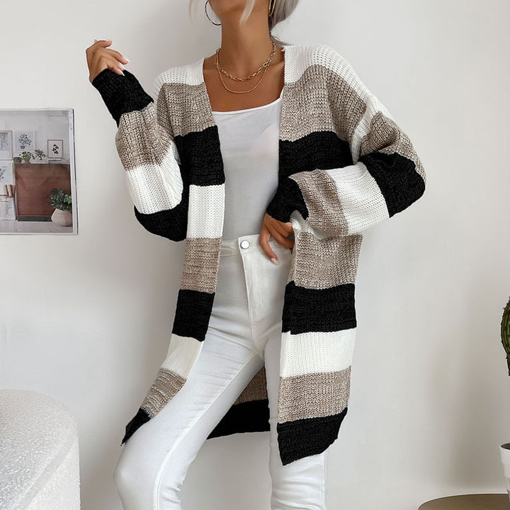 Damen Lässiger Strickmantel mit Streifen Drune