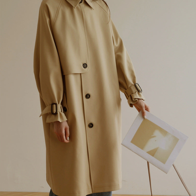 Damen Midi-Oversize Trenchcoat mit Sturmklappe und verstellbaren Manschetten Drune