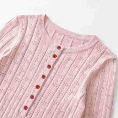 Damen Feinstrick-Longsleeve mit Knopfleiste und Strukturstrick Drune