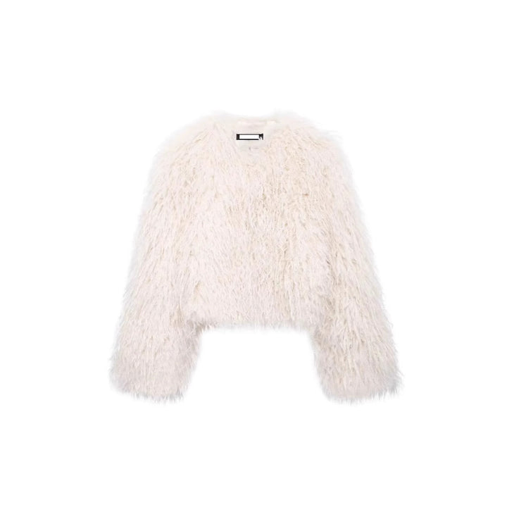 Damen Kurzgeschnittene Bolerojacke aus langfaserigem Kunstpelz mit Shaggy‑Textur Drune