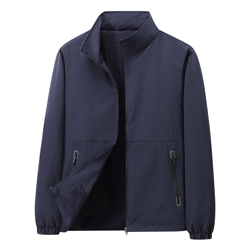 Herren Leichte Windbreaker-Outdoorjacke mit Stehkragen, Zweiwege-Reißverschluss und verdeckten Taschen Drune