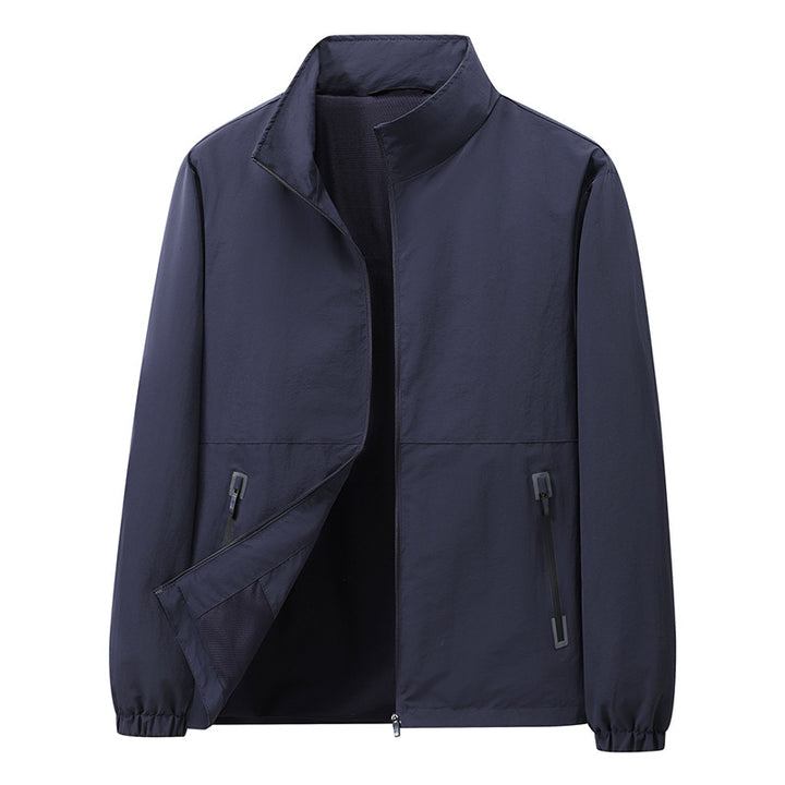 Herren Leichte Windbreaker-Outdoorjacke mit Stehkragen, Zweiwege-Reißverschluss und verdeckten Taschen Drune