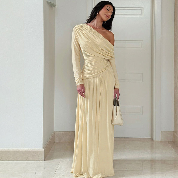 Damen elegantes Wickel-Maxi-Kleid mit asymmetrischem Schnitt Drune