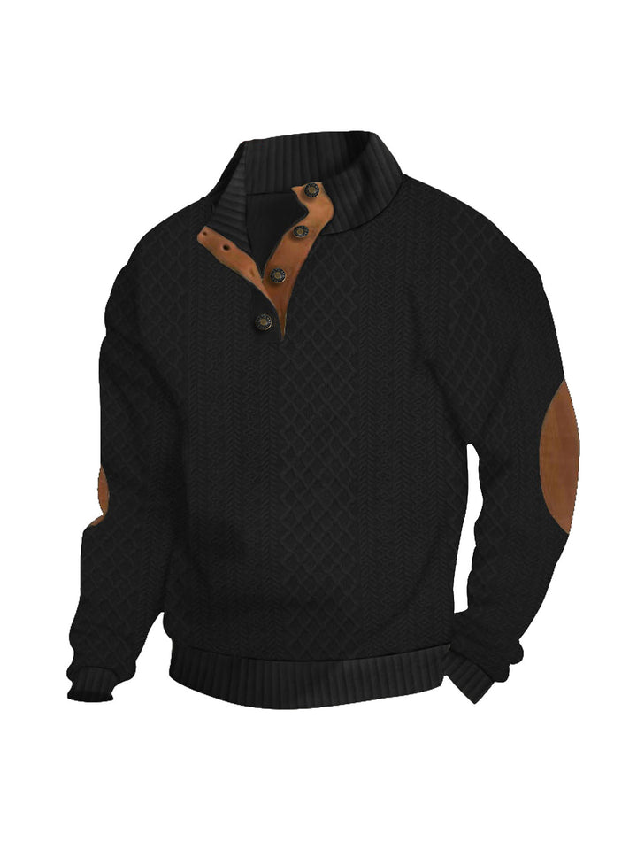 Herren kuscheliger Strickpullover mit modernem Kragen und Lederdetails Drune