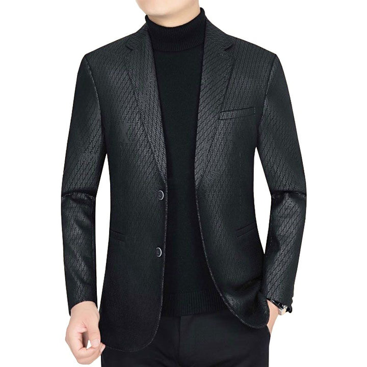 Herren Slim-Fit Sakko in Lederoptik mit fallendem Revers Drune