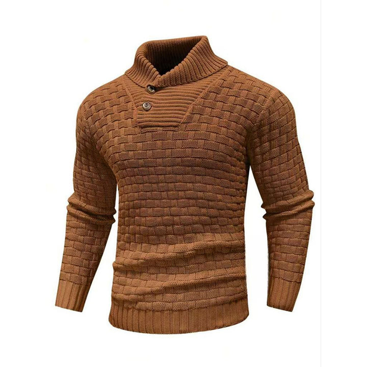 Herren nan strukturierter Strickpullover mit hochschließendem Stehkragen und Zierknopfleiste Drune