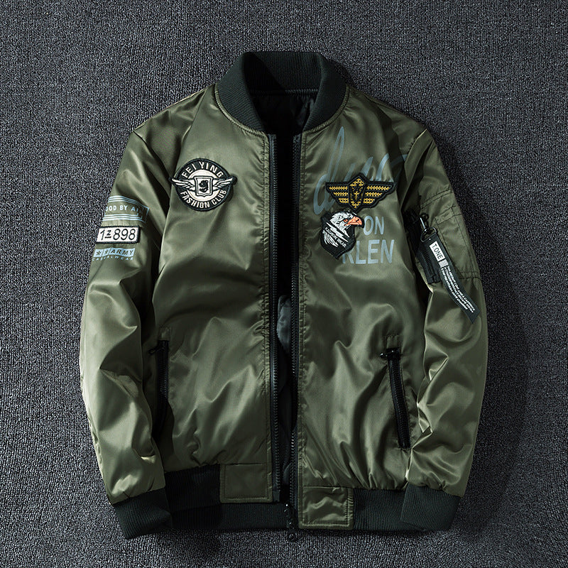 Men's  patch-detail glossy flight bomber with ribbed trims Drune