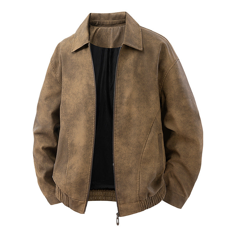 Herren legerer Lederblouson mit Reißverschluss und elastischem Saum Drune