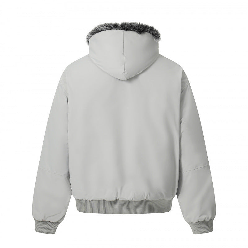 Unisex Kurze Boxy-Bomberjacke mit Kunstfellkapuze, winddichter Shell und thermischer Isolierung Drune