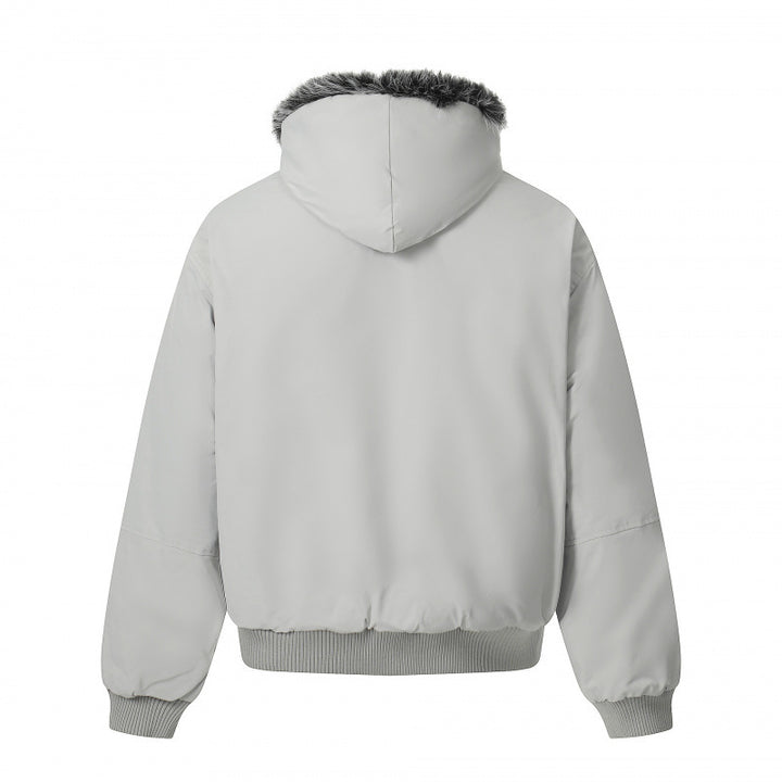 Unisex Kurze Boxy-Bomberjacke mit Kunstfellkapuze, winddichter Shell und thermischer Isolierung Drune