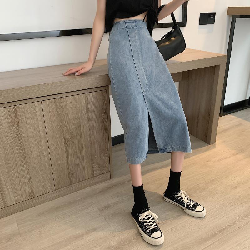 Damen Jeans-Midi-Rock mit seitlichem Schlitz Drune