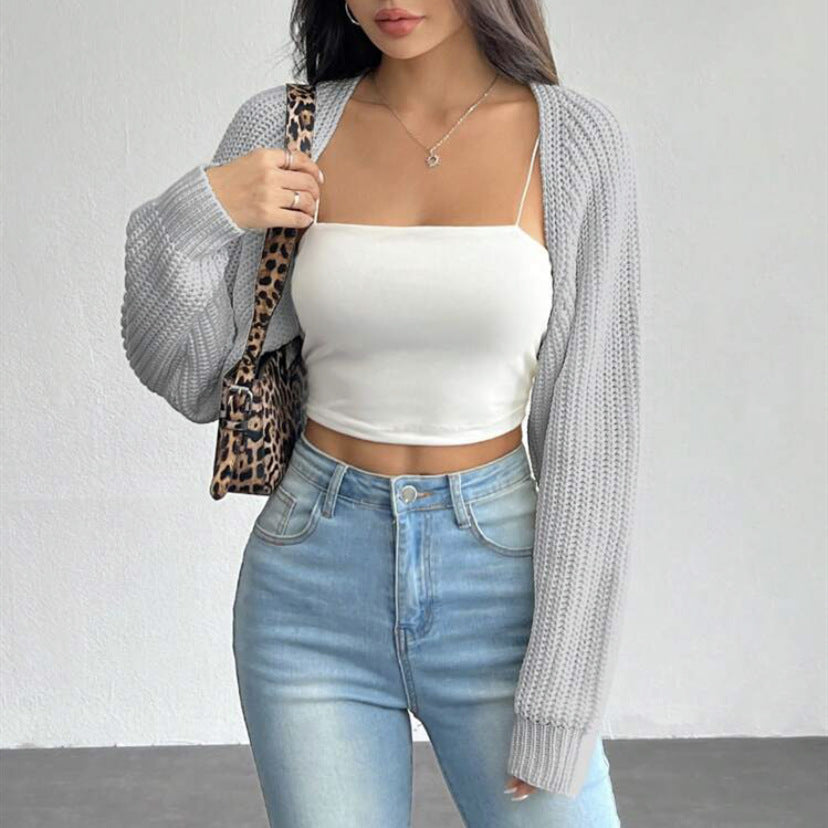 Damen Kurzbolero aus grobem Rippstrick mit Oversized-Ärmeln Drune