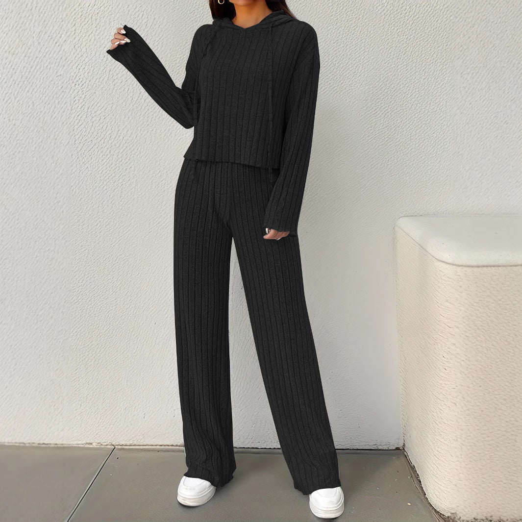 Damen lässiges Strick-Lounge-Set mit Kapuze und weitem Schnitt Drune