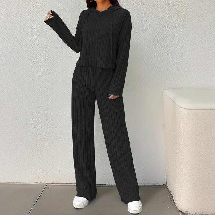 Damen lässiges Strick-Lounge-Set mit Kapuze und weitem Schnitt Drune
