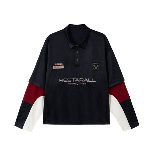 Unisex Langärmeliges Rugby‑Polo im Oversize‑Cut mit Colorblock‑Ärmeln und Logostickerei Drune