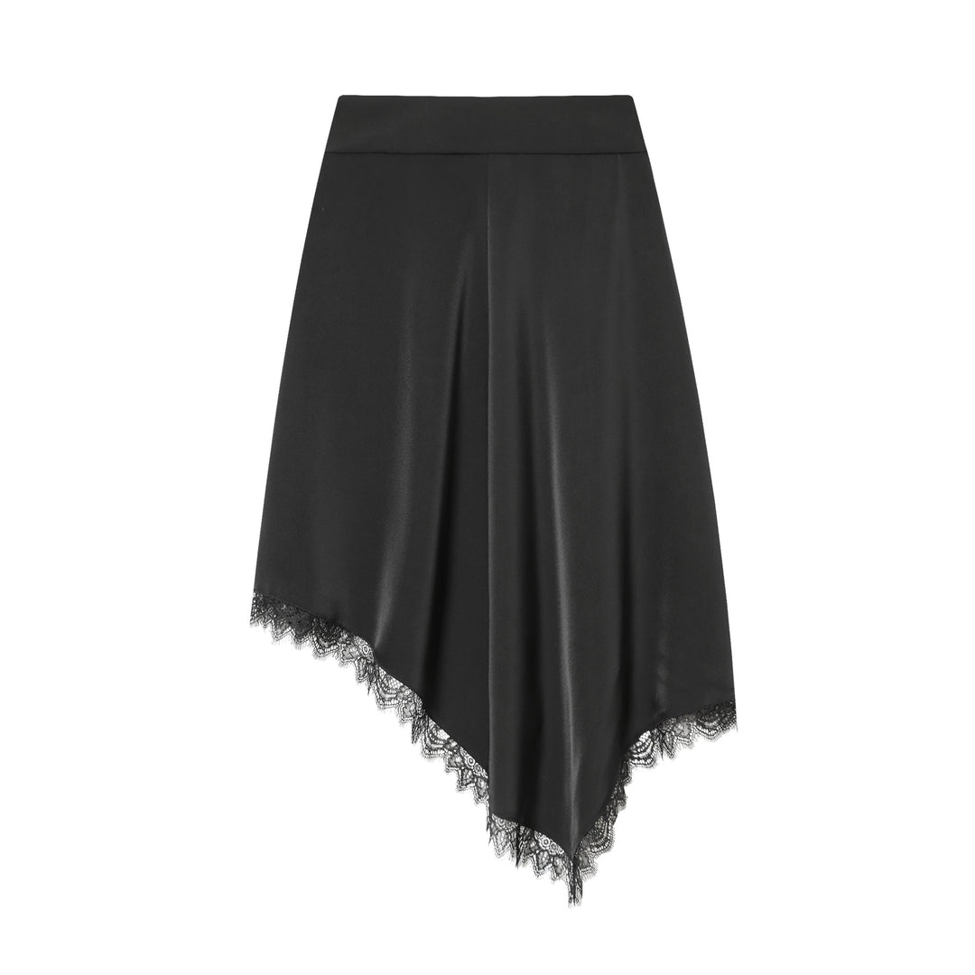 Damen nan asymmetrischer Midirock mit hohem Bund und filigraner Spitzenkante Drune
