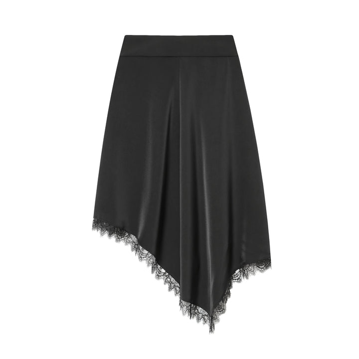 Damen nan asymmetrischer Midirock mit hohem Bund und filigraner Spitzenkante Drune