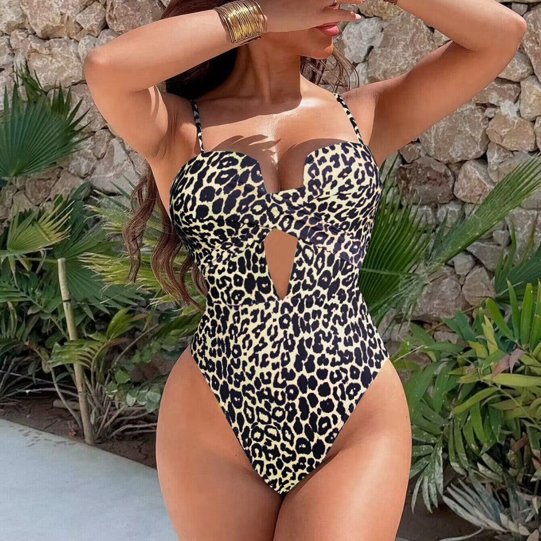 Damen Einteiliger Badeanzug mit verführerischem Cut-Out und traumhaftem Leopardenmuster Drune