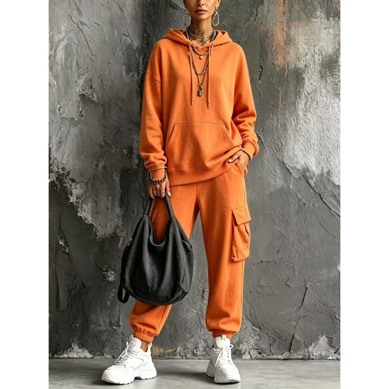 Damen Oversize Hoodie- und Cargo-Jogger-Set aus French Terry Drune