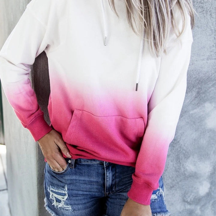 Damen Oversize Kapuzenpullover mit Dip-Dye Farbverlauf und Kängurutasche Drune