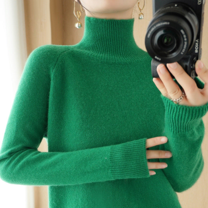 Damen Luxus-Feinstrick-Rollkragenpullover mit Daumenlochbündchen und femininer Schulterpasse Drune