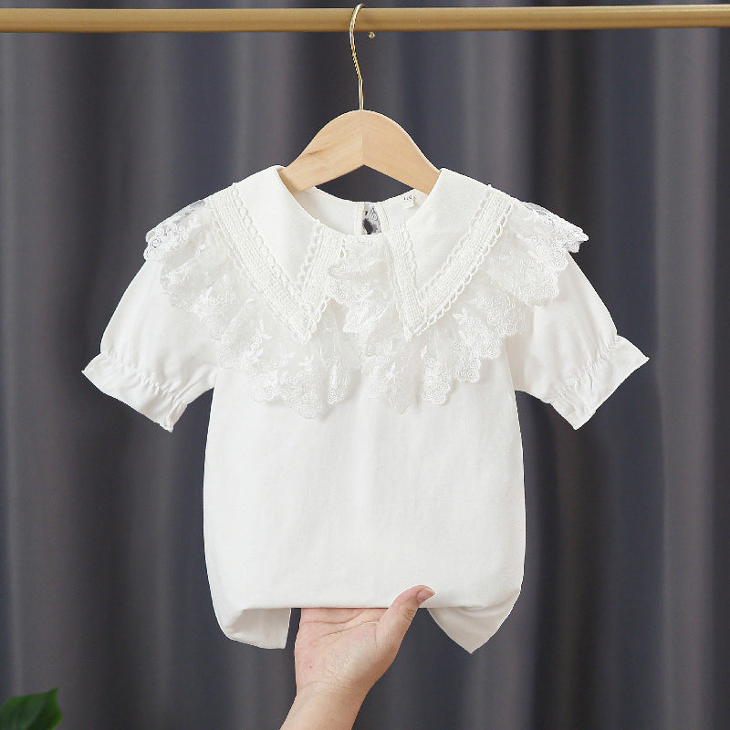Mädchen Bluse mit Spitzenkragen und Rüschendetails Drune