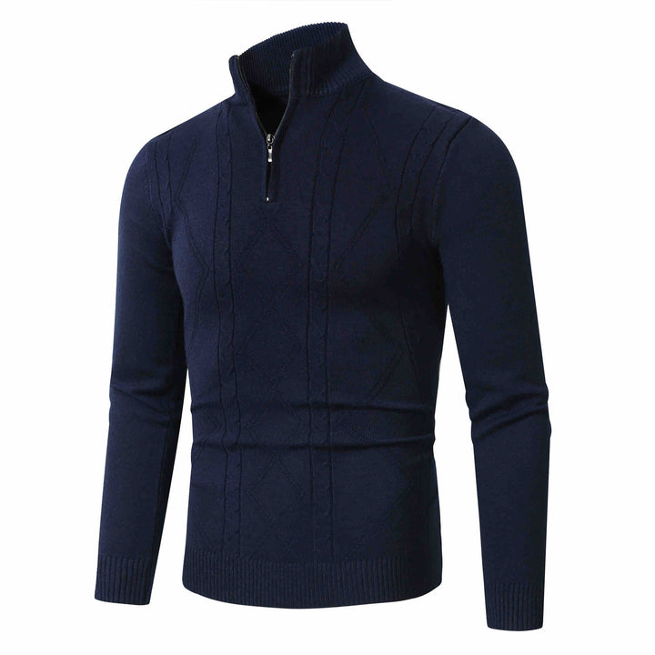 Herren Halbzip-Pullover aus Feinstrick mit geripptem Stehkragen Drune
